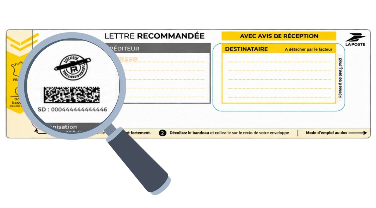 Loupe sur le code Smart Data et le numéro de suivi d’un recommandé LRSD