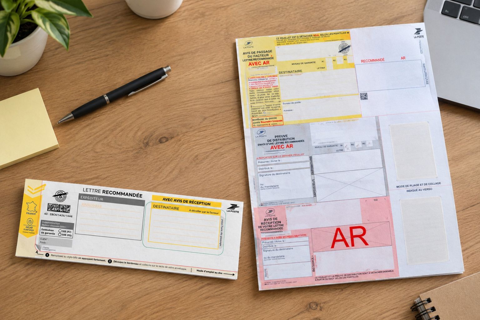 Recommandés manuels et recommandés A4 sur un bureau d’entreprise